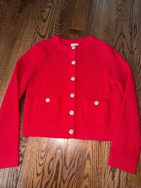 H&M Classic Red Ribbed Button-Front Cardigan Sweater